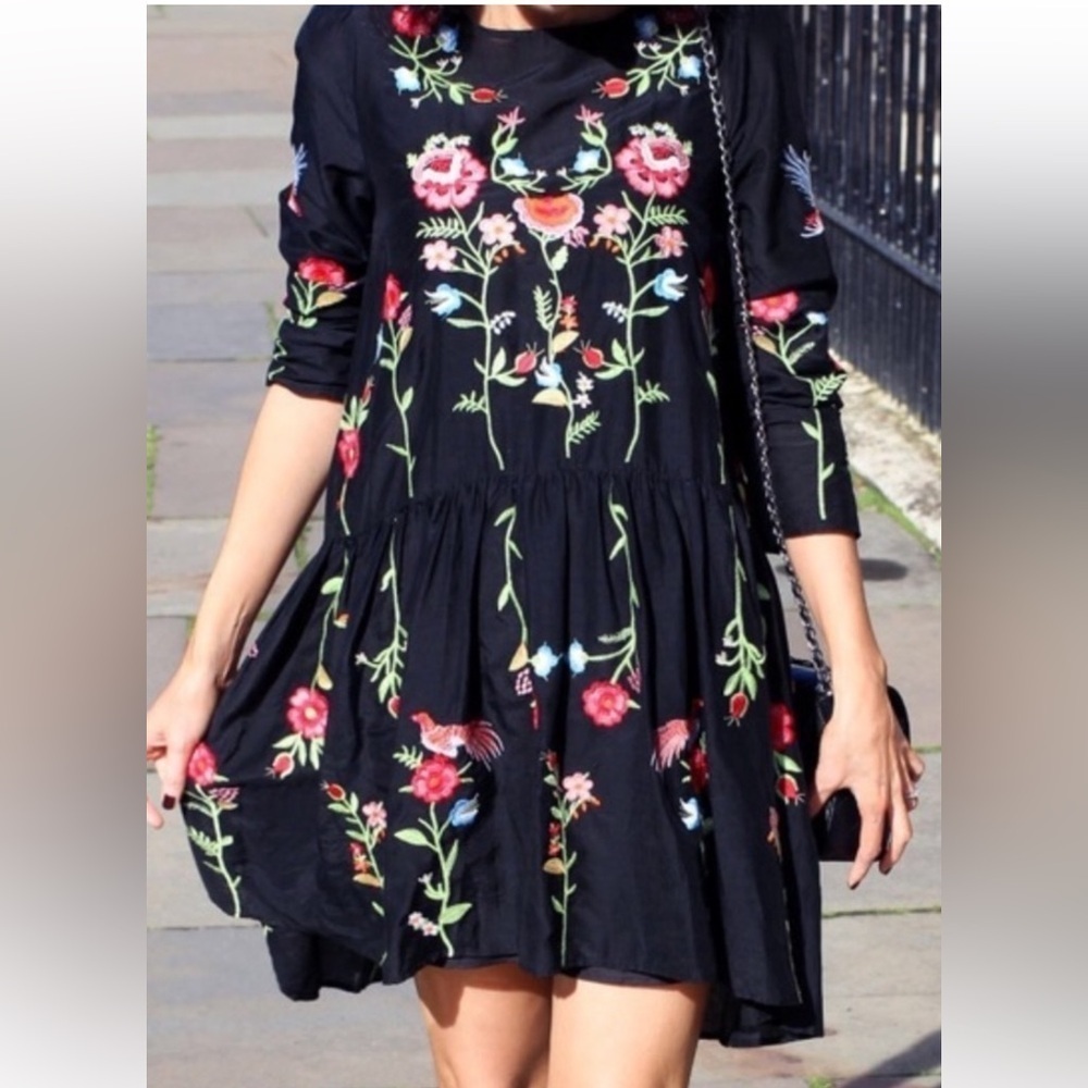 ZARA black floral embroidered dress - Picture 4 of 9